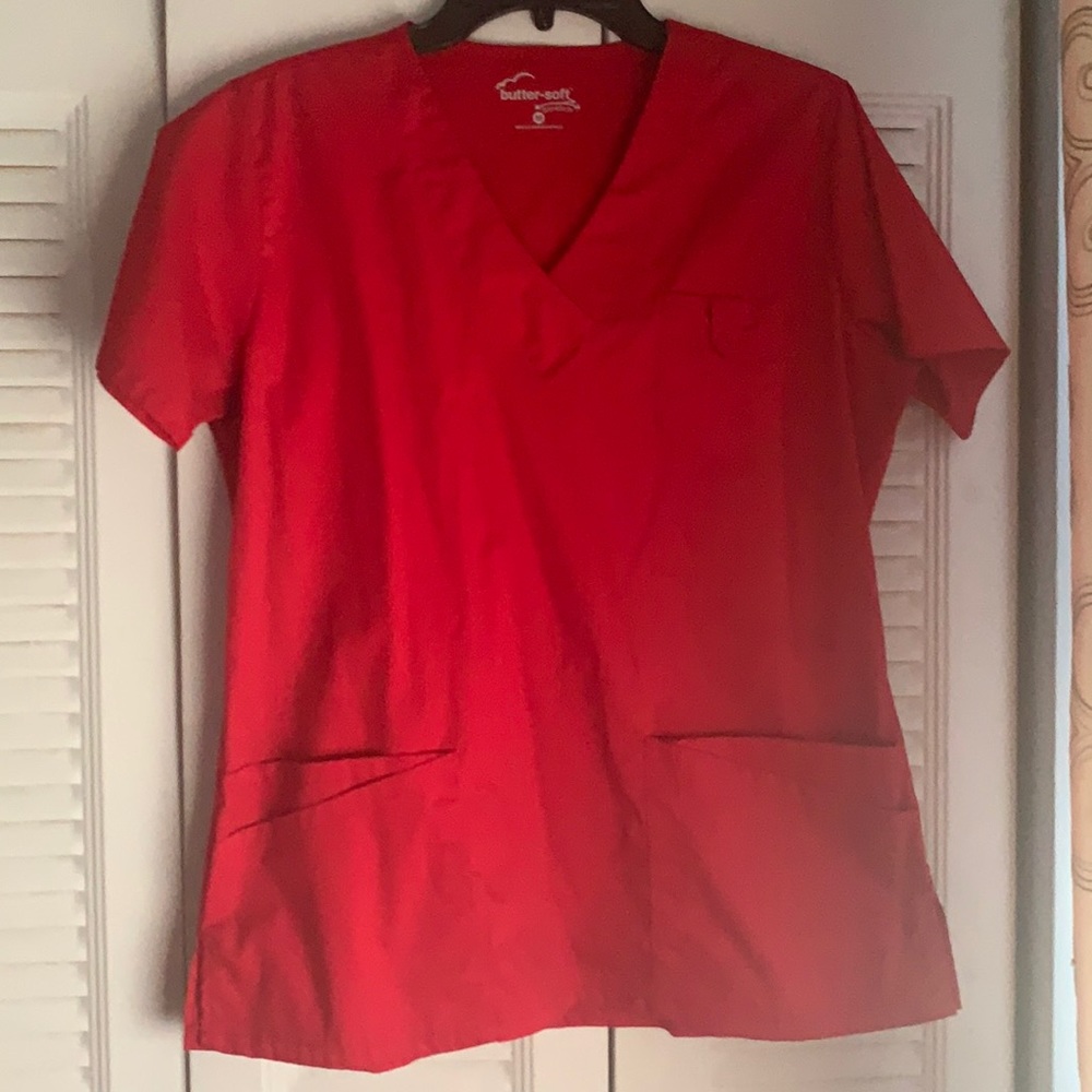 Buttersoft 5 pocket Red Scrub top